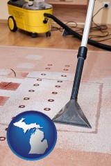 michigan map icon and professional carpet cleaning equipment