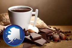 alaska map icon and a cup of hot chocolate