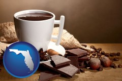 florida map icon and a cup of hot chocolate