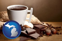 michigan map icon and a cup of hot chocolate