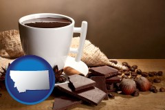 montana map icon and a cup of hot chocolate