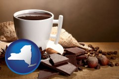 new-york map icon and a cup of hot chocolate