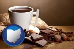 ohio map icon and a cup of hot chocolate
