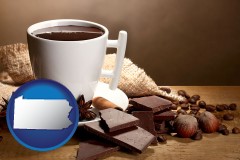 pennsylvania map icon and a cup of hot chocolate