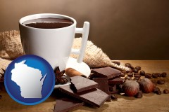 wisconsin map icon and a cup of hot chocolate