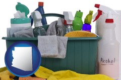arizona map icon and cleaning supplies