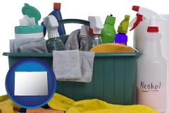 colorado map icon and cleaning supplies