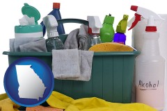 georgia map icon and cleaning supplies