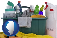 illinois map icon and cleaning supplies