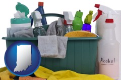 indiana map icon and cleaning supplies