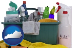 kentucky map icon and cleaning supplies