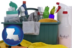 louisiana map icon and cleaning supplies