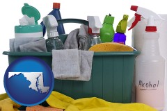 maryland map icon and cleaning supplies