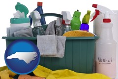 north-carolina map icon and cleaning supplies
