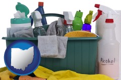 ohio map icon and cleaning supplies