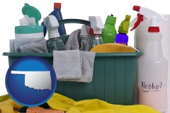 oklahoma map icon and cleaning supplies