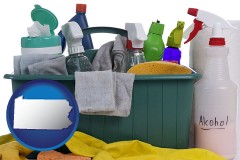 pennsylvania map icon and cleaning supplies