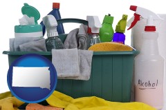south-dakota map icon and cleaning supplies