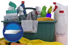 tennessee map icon and cleaning supplies