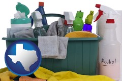 texas map icon and cleaning supplies