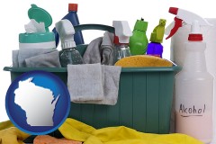 wisconsin map icon and cleaning supplies