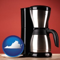 virginia map icon and a coffeemaker with a coffee cup and saucer