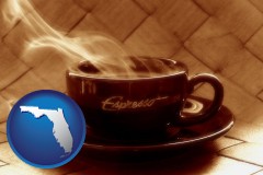 florida map icon and a cup of espresso coffee