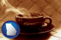 georgia map icon and a cup of espresso coffee
