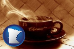 minnesota map icon and a cup of espresso coffee