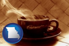 missouri map icon and a cup of espresso coffee