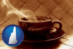 new-hampshire map icon and a cup of espresso coffee