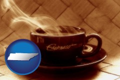 tennessee map icon and a cup of espresso coffee