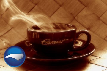 a cup of espresso coffee - with North Carolina icon