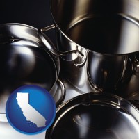 california map icon and stainless steel cookware