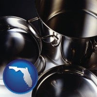 florida map icon and stainless steel cookware