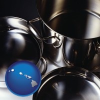 hawaii map icon and stainless steel cookware