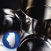 illinois map icon and stainless steel cookware