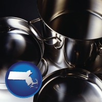 massachusetts map icon and stainless steel cookware
