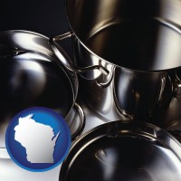 wisconsin map icon and stainless steel cookware