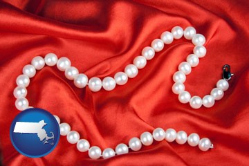 a faux pearl necklace - with Massachusetts icon