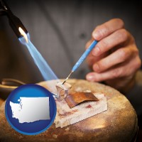 washington map icon and a goldsmith making a custom gold ring