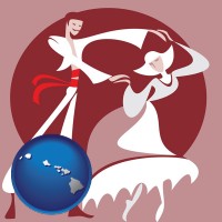 hawaii map icon and folk dance clothing