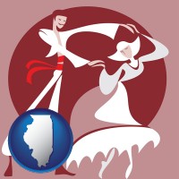 illinois map icon and folk dance clothing