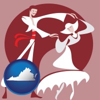 virginia map icon and folk dance clothing