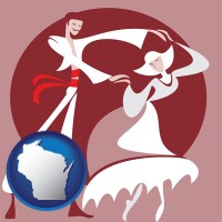 wisconsin map icon and folk dance clothing