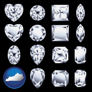 sixteen diamonds, showing various diamond cuts - with Kentucky icon