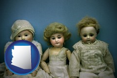 arizona map icon and antique dolls