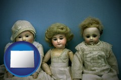 colorado map icon and antique dolls
