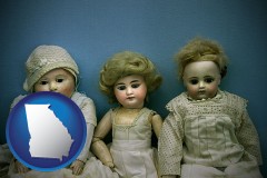 georgia map icon and antique dolls