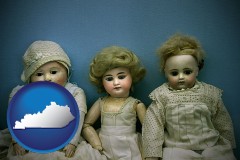 kentucky map icon and antique dolls